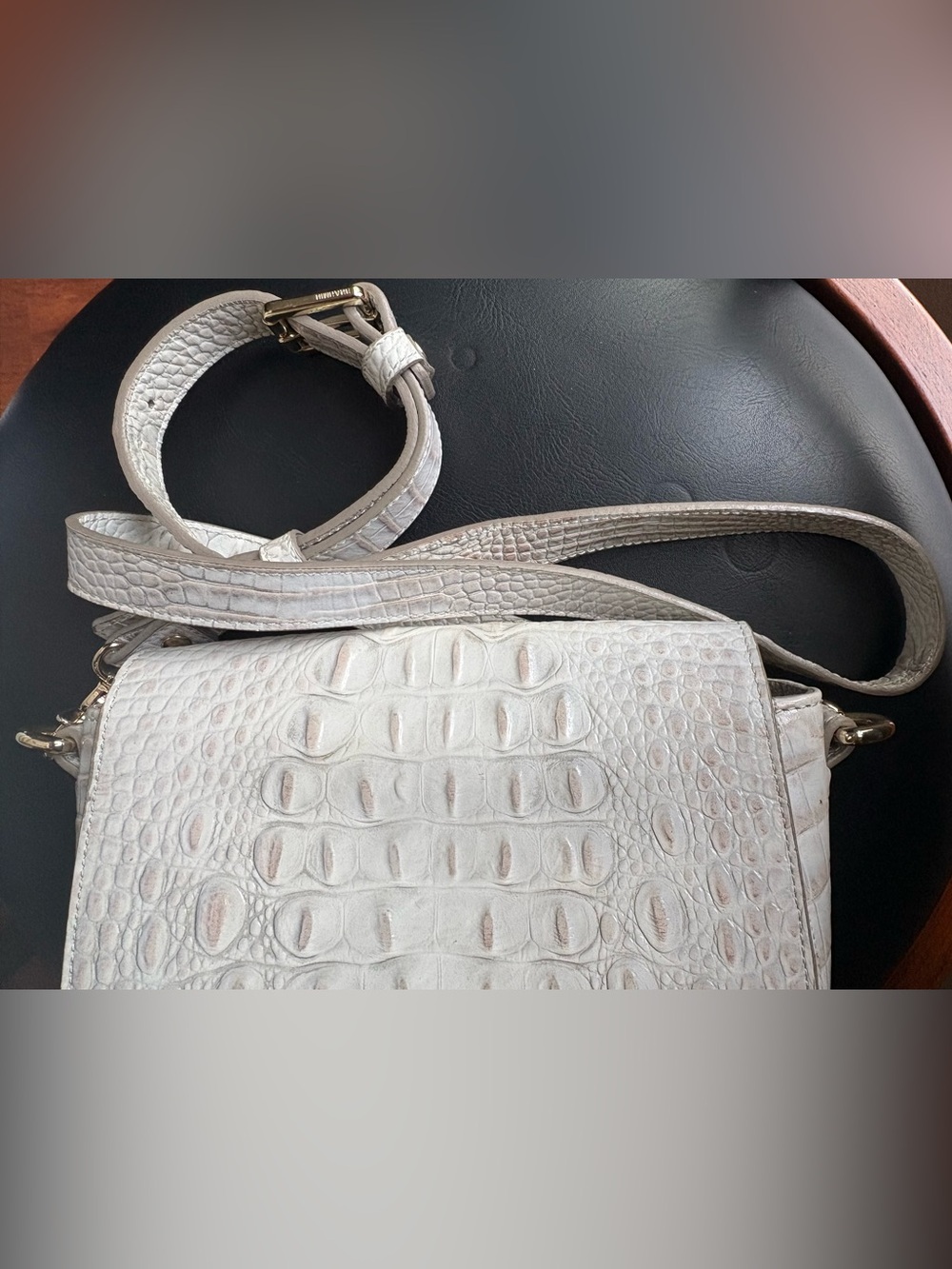 Brahmin Sony ivory sea glass Melbourne Croc-Leather Crossbody with Gold Hardware - Picture 6 of 13